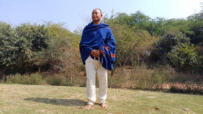 Blue Handwoven Pure Himalayan Sheep Wool Meditation Shawl,Ethnic Indian Embroidered Prayer Scarf,Himalayan Wool Wrap,Traditional Kullu Shawl