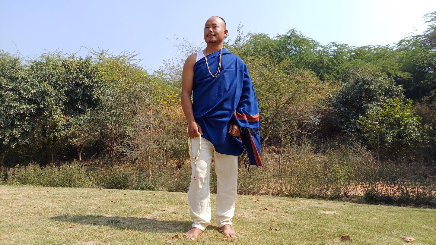 Blue Handwoven Pure Himalayan Sheep Wool Meditation Shawl,Ethnic Indian Embroidered Prayer Scarf,Himalayan Wool Wrap,Traditional Kullu Shawl