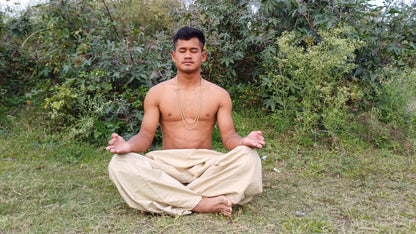 YOGI Mens Natural Indian Khadi Cotton Yoga Pants,Two Pockets Breathable Gym Straight Trousers,Flexible Drawstring Loose Boho Hippie Pant