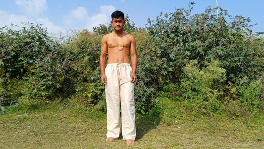 Custom-Made YOGI Men Natural Indian Khadi Cotton Yoga Pant,Breathable Pocket Gym Straight Trouser,Flexible Drawstring Loose Boho Hippie Pant