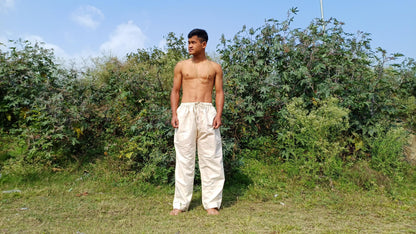 Custom-Made YOGI Men Natural Indian Khadi Cotton Yoga Pant,Breathable Pocket Gym Straight Trouser,Flexible Drawstring Loose Boho Hippie Pant
