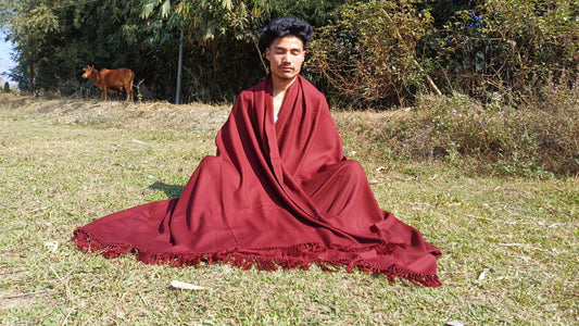 Handwoven Himalayan Sheep Wool Lama Meditation Shawl,Tibetan Buddhist Prayer Blanket,Himalayan Wool,Buddhist Monk Wrap,Handmade Indian Shawl