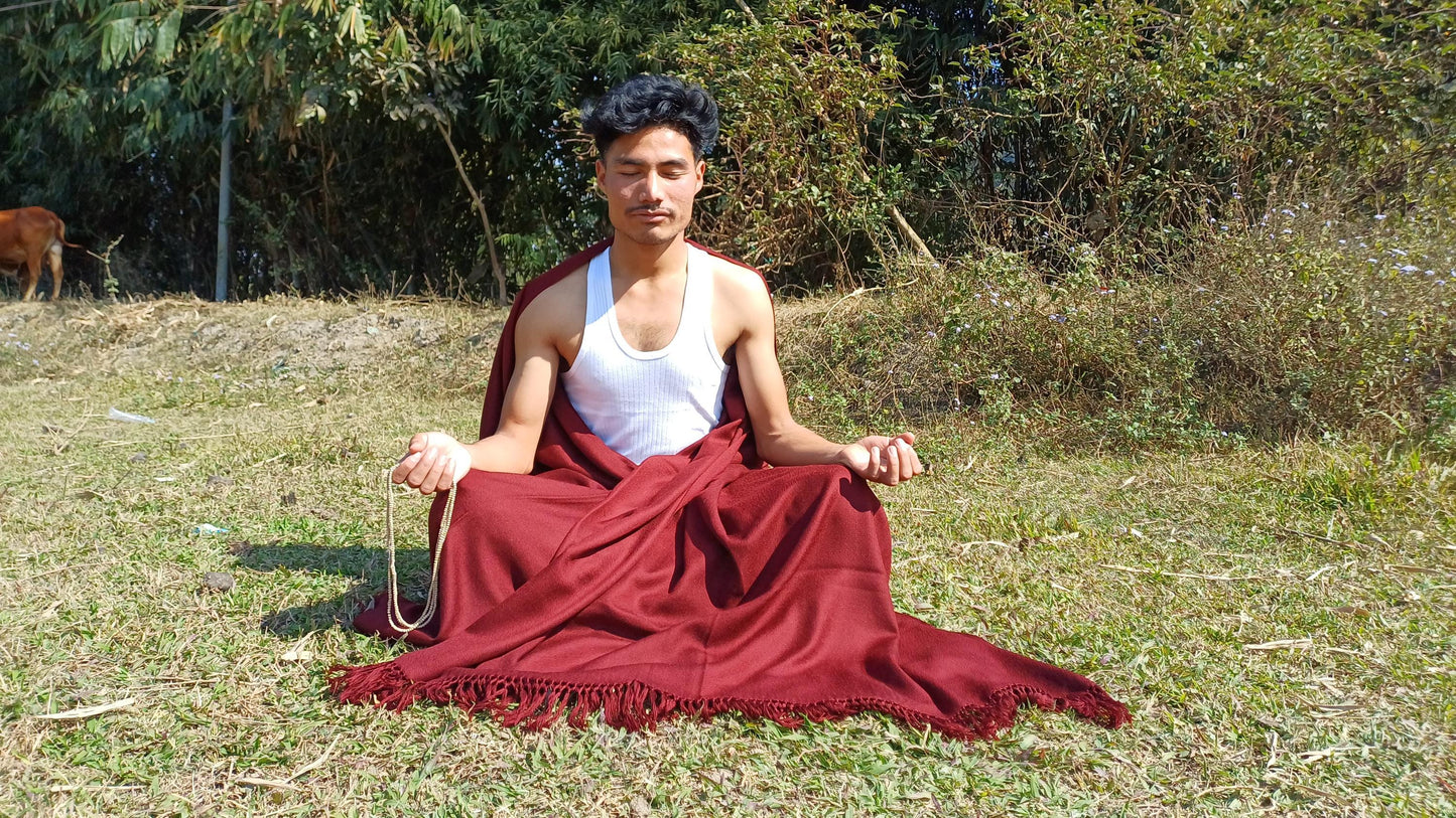 Handwoven Himalayan Sheep Wool Lama Meditation Shawl,Tibetan Buddhist Prayer Blanket,Himalayan Wool,Buddhist Monk Wrap,Handmade Indian Shawl