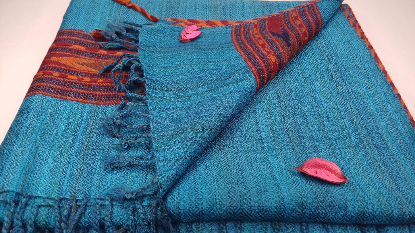 Meditation Prayer Shawl, Yoga Wrap,Ethnic Blanket,Tibetan Fabric,Winter,Tribal Celtic Embroidery,Himalayan Woolen