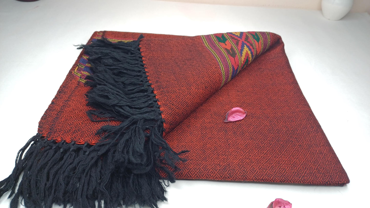 Handwoven Burgundy Pure Himalayan Sheep Wool Meditation Shawl,Himalayan Prayer Blanket,Himalayan Wool,Kullu Shawl,Handmade Indian Shawl,