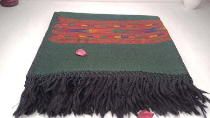Handwoven Forest Green Pure Himalayan Sheep Wool Meditation Shawl,Himalayan Prayer Blanket,Kullu Shawl,Ethnic Indian Shawl,Wool Prayer Wrap