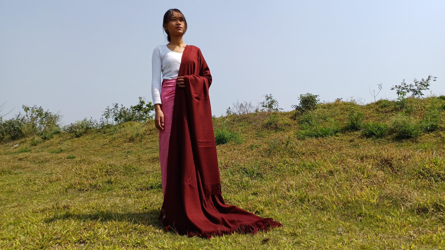 TARA Handwoven Burgundy Pure Himalayan Sheep Wool Buddhist Monk Meditation Shawl,Lama Monk TibetanPrayer  Blanket,Himalayan Wool Indian Wrap