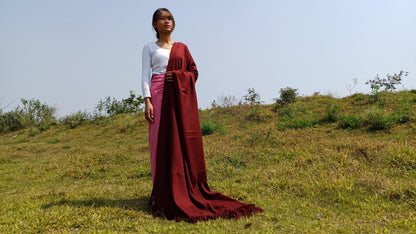 TARA Handwoven Burgundy Pure Himalayan Sheep Wool Buddhist Monk Meditation Shawl,Lama Monk TibetanPrayer  Blanket,Himalayan Wool Indian Wrap