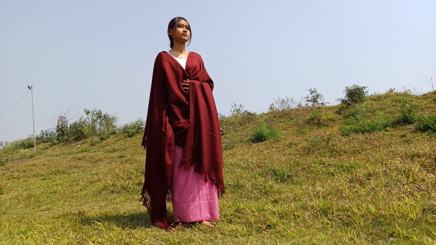 TARA Handwoven Burgundy Pure Himalayan Sheep Wool Buddhist Monk Meditation Shawl,Lama Monk TibetanPrayer  Blanket,Himalayan Wool Indian Wrap