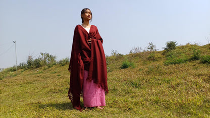TARA Handwoven Burgundy Pure Himalayan Sheep Wool Buddhist Monk Meditation Shawl,Lama Monk TibetanPrayer  Blanket,Himalayan Wool Indian Wrap