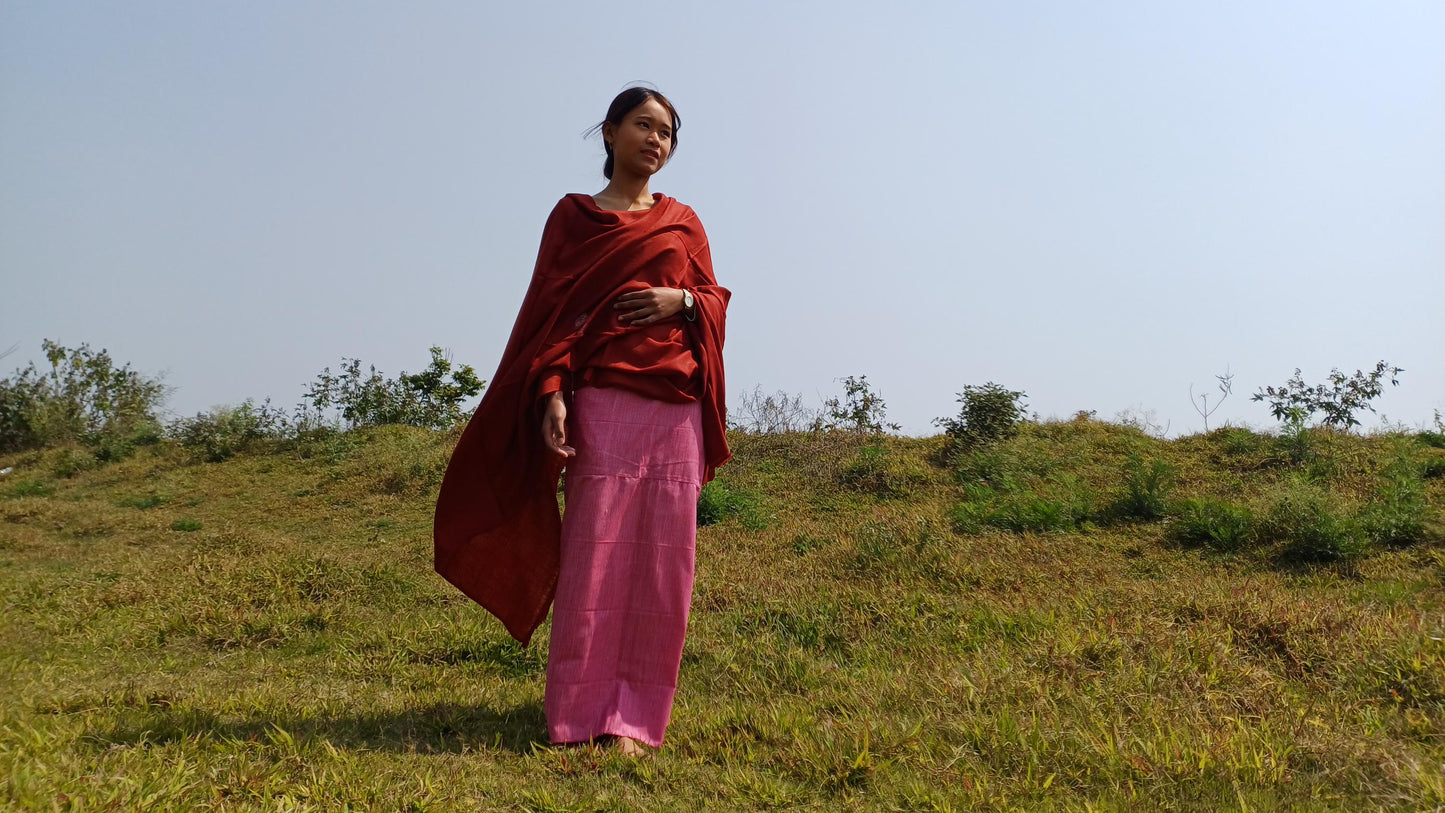 DEVI Handwoven Red Pure Himalaya Sheep Wool Buddhist Monk Meditation Shawl,Indian Prayer Scarf,Himalayan Wool YogaWrap,Buddhist Shawl/Zen