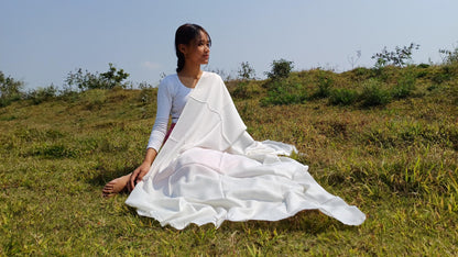 KAILASH Handwoven Lightweight White Himalayan Sheep Wool Meditation Shawl,Himalayan Prayer Scarf,Himalayan Wool Stole,Indian Prayer Scarf