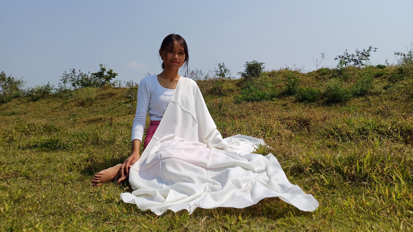 KAILASH Handwoven Lightweight White Himalayan Sheep Wool Meditation Shawl,Himalayan Prayer Scarf,Himalayan Wool Stole,Indian Prayer Scarf