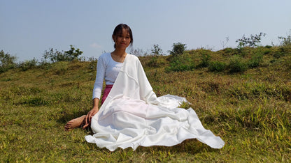 KAILASH Handwoven Lightweight White Himalayan Sheep Wool Meditation Shawl,Himalayan Prayer Scarf,Himalayan Wool Stole,Indian Prayer Scarf