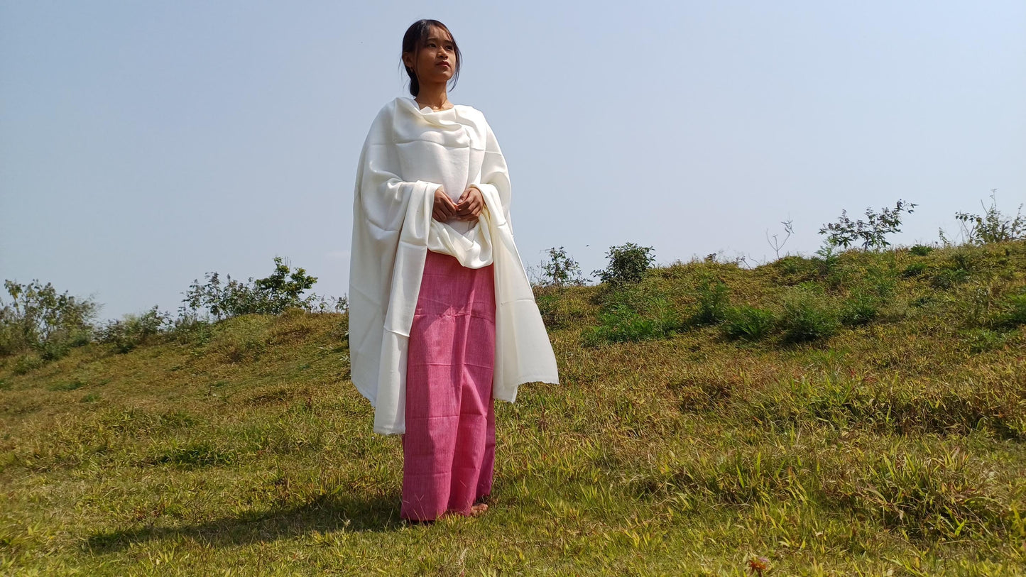 KAILASH Handwoven Lightweight White Himalayan Sheep Wool Meditation Shawl,Himalayan Prayer Scarf,Himalayan Wool Stole,Indian Prayer Scarf