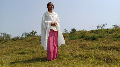 KAILASH Handwoven Lightweight White Himalayan Sheep Wool Meditation Shawl,Himalayan Prayer Scarf,Himalayan Wool Stole,Indian Prayer Scarf