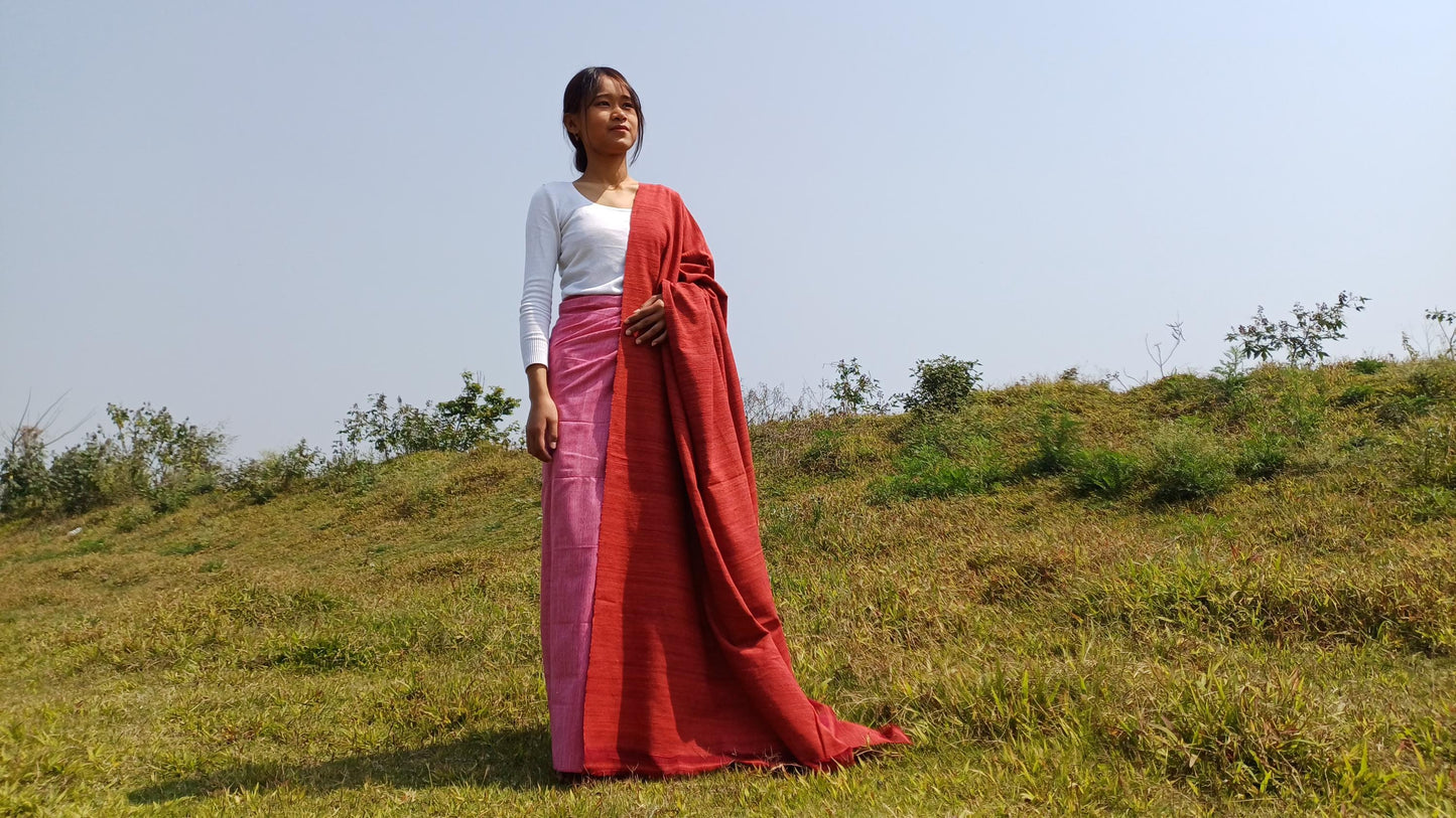 RED TARA Large Traditional Handwoven Copper Tibetan Buddhist Raw Eri Silk Meditation Shawl,Tantric Meditation Wrap,Buddhist Prayer Silk Zen
