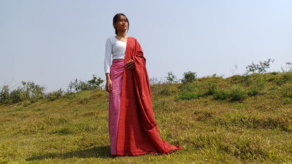 RED TARA Large Traditional Handwoven Copper Tibetan Buddhist Raw Eri Silk Meditation Shawl,Tantric Meditation Wrap,Buddhist Prayer Silk Zen