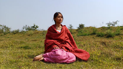 RED TARA Large Traditional Handwoven Copper Tibetan Buddhist Raw Eri Silk Meditation Shawl,Tantric Meditation Wrap,Buddhist Prayer Silk Zen