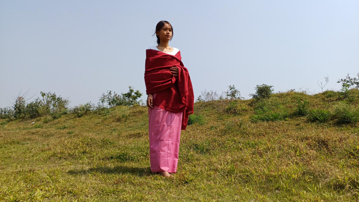 MANJUSHRI Large Handwoven Organic Cotton Maroon Tibetan Buddhist Monk Meditation Shawl,Indian Cotton Tantrik Prayer Wrap,Buddhist Prayer Zen
