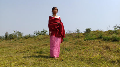 MANJUSHRI Large Handwoven Organic Cotton Maroon Tibetan Buddhist Monk Meditation Shawl,Indian Cotton Tantrik Prayer Wrap,Buddhist Prayer Zen