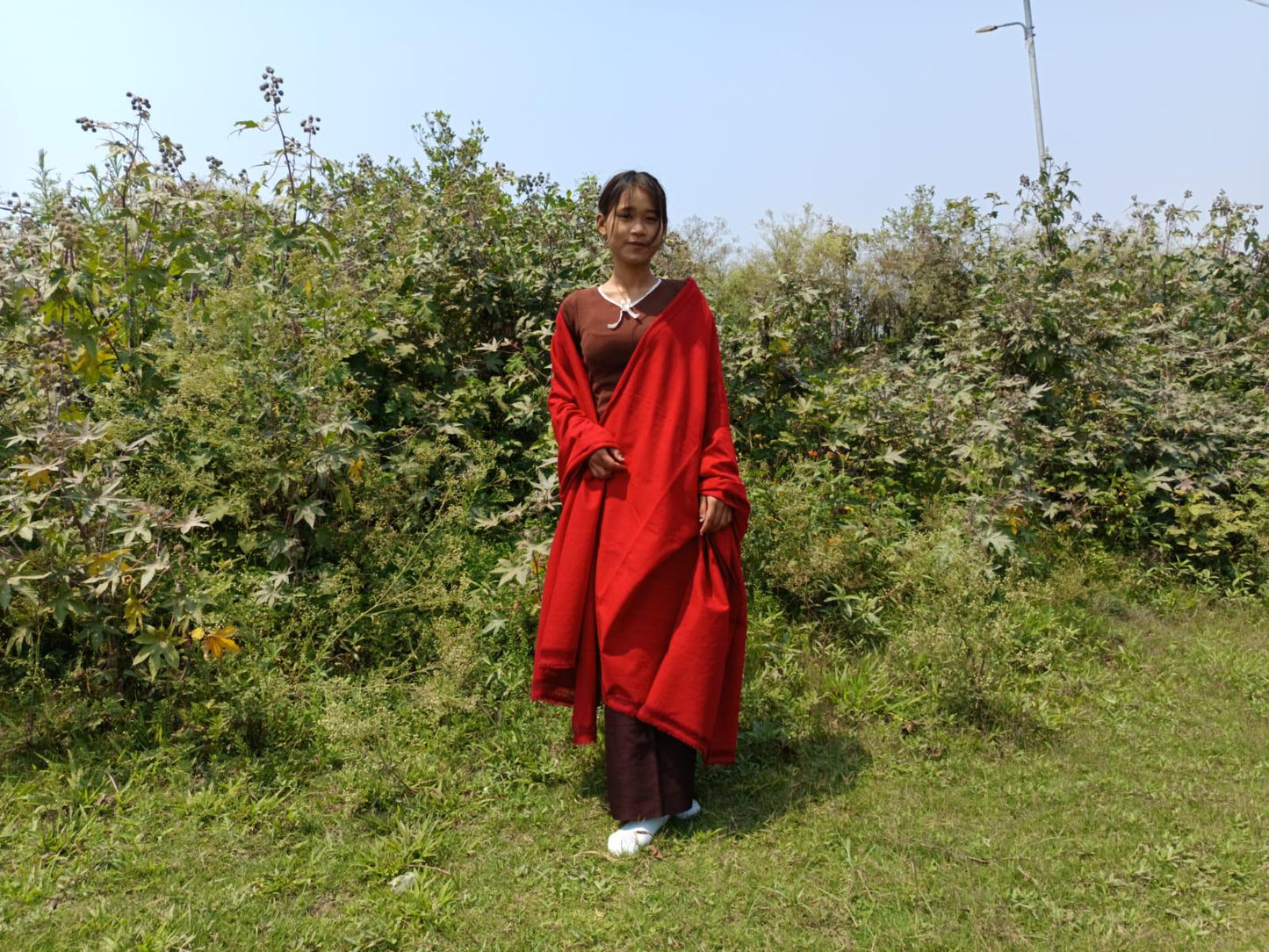 MANJUSHRI Large Handwoven Organic Cotton Red Tibetan Buddhist Monk Meditation Shawl,Indian Cotton Tantrik Prayer Wrap,Buddhist Prayer Zen
