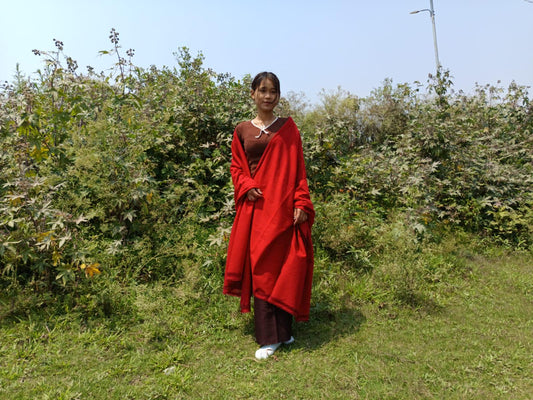 MANJUSHRI Large Handwoven Organic Cotton Red Tibetan Buddhist Monk Meditation Shawl,Indian Cotton Tantrik Prayer Wrap,Buddhist Prayer Zen