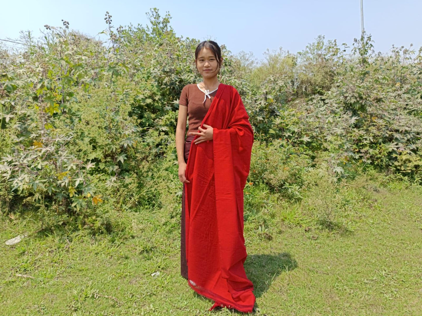 MANJUSHRI Large Handwoven Organic Cotton Red Tibetan Buddhist Monk Meditation Shawl,Indian Cotton Tantrik Prayer Wrap,Buddhist Prayer Zen