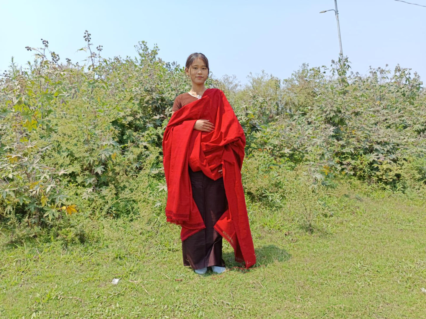 MANJUSHRI Large Handwoven Organic Cotton Red Tibetan Buddhist Monk Meditation Shawl,Indian Cotton Tantrik Prayer Wrap,Buddhist Prayer Zen
