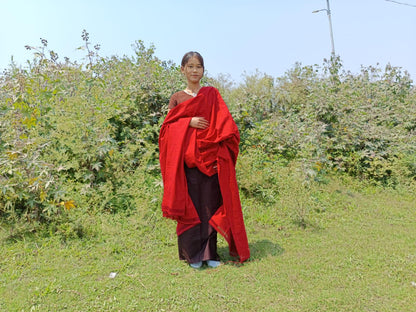 MANJUSHRI Large Handwoven Organic Cotton Red Tibetan Buddhist Monk Meditation Shawl,Indian Cotton Tantrik Prayer Wrap,Buddhist Prayer Zen
