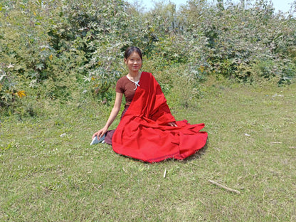 MANJUSHRI Large Handwoven Organic Cotton Red Tibetan Buddhist Monk Meditation Shawl,Indian Cotton Tantrik Prayer Wrap,Buddhist Prayer Zen