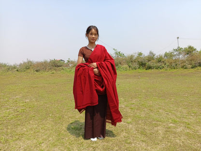 NIRVANA Large Traditional Handwoven Burgundy Tibetan Buddhist Raw Eri Silk Meditation Shawl,Tantric Meditation Wrap,Buddhist Prayer Silk Zen