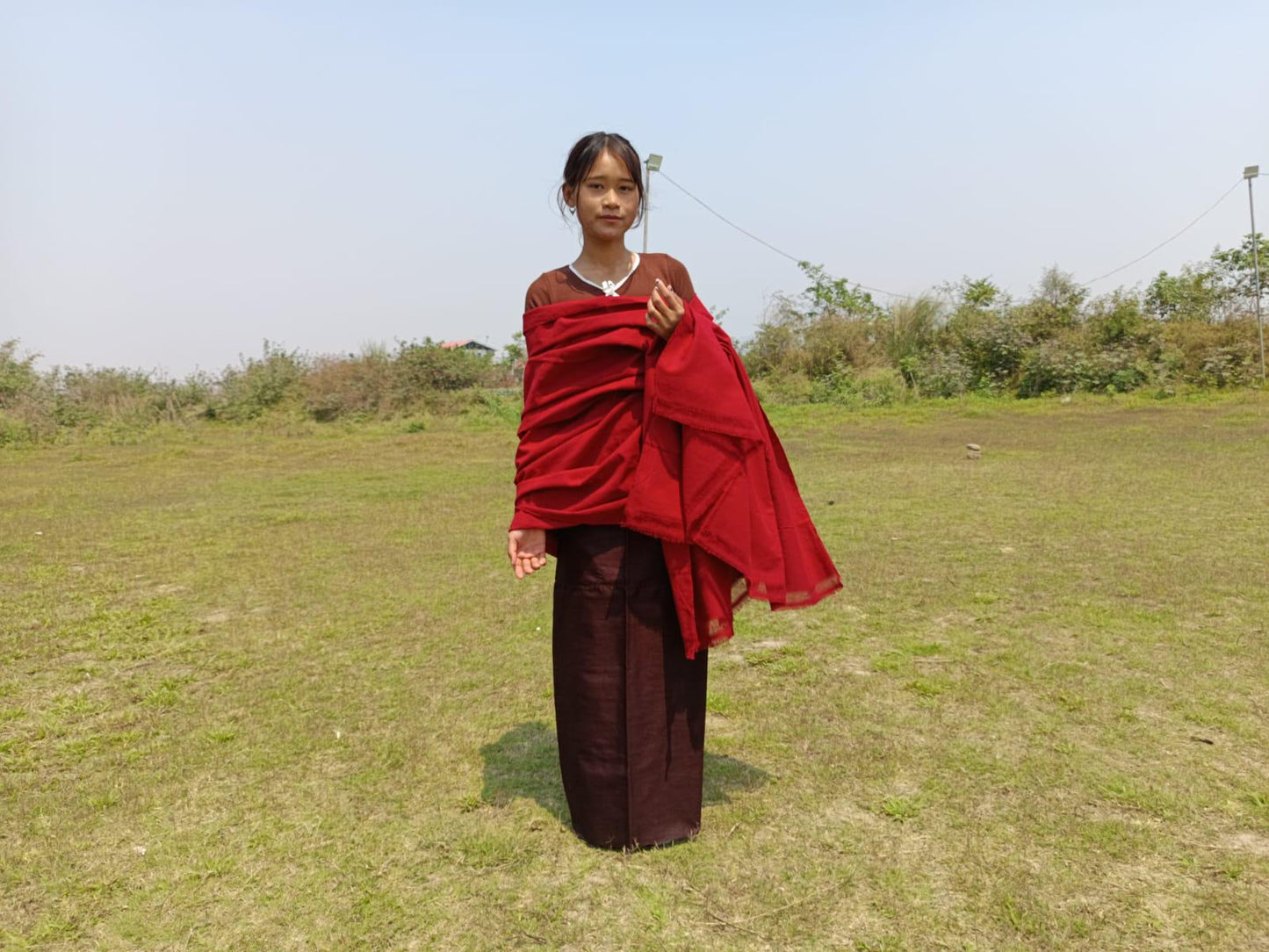 NIRVANA Large Traditional Handwoven Burgundy Tibetan Buddhist Raw Eri Silk Meditation Shawl,Tantric Meditation Wrap,Buddhist Prayer Silk Zen