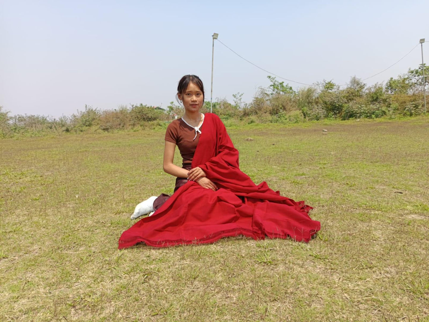 NIRVANA Large Traditional Handwoven Burgundy Tibetan Buddhist Raw Eri Silk Meditation Shawl,Tantric Meditation Wrap,Buddhist Prayer Silk Zen