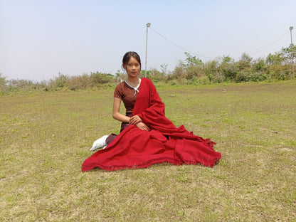 NIRVANA Large Traditional Handwoven Burgundy Tibetan Buddhist Raw Eri Silk Meditation Shawl,Tantric Meditation Wrap,Buddhist Prayer Silk Zen