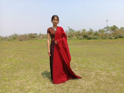 NIRVANA Large Traditional Handwoven Burgundy Tibetan Buddhist Raw Eri Silk Meditation Shawl,Tantric Meditation Wrap,Buddhist Prayer Silk Zen