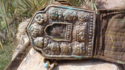 Antique PADMASAMBHAVA Tibetan Ghau Shrine,Pocket Tibetan Buddhist Altar,VintagePortable Travel Tibetan Repousse,CopperSilver Ghau Prayer Box