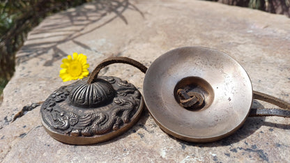 Vintage Rare Authentic Large Dragon Carved Tibetan Tingsha Bells,Handmade Tibetan Buddhist Ritual Cymbal,Yoga Meditation Sound Healing Tool
