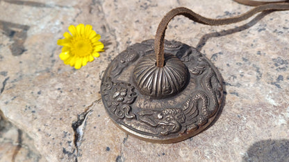 Vintage Rare Authentic Large Dragon Carved Tibetan Tingsha Bells,Handmade Tibetan Buddhist Ritual Cymbal,Yoga Meditation Sound Healing Tool