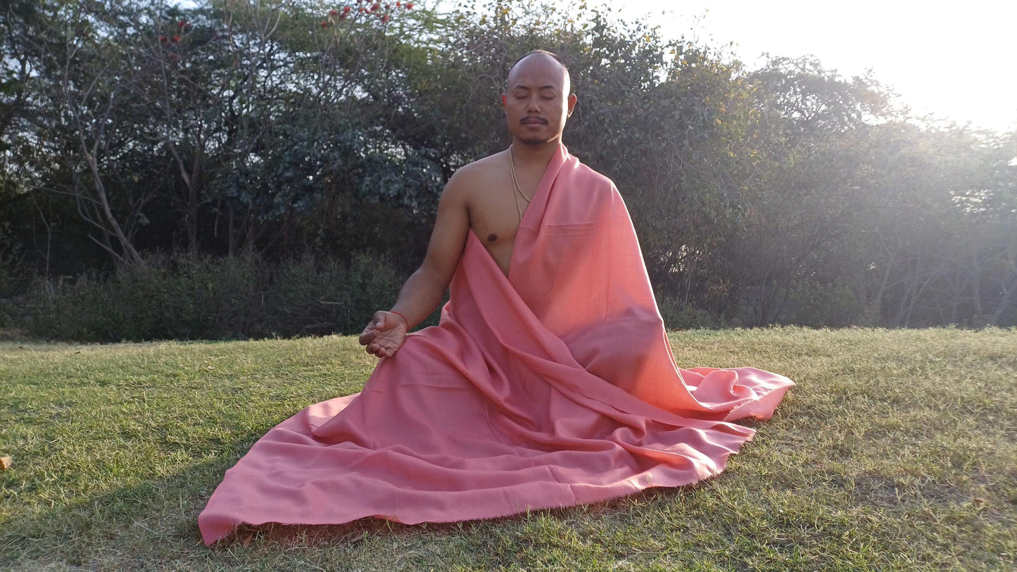 Handwoven Large Lightweight Pink Color Authentic Himalayan Cashmere Wool Meditation Shawl,Ethical Cashmere Prayer Yoga Wrap,Wedding Shawl