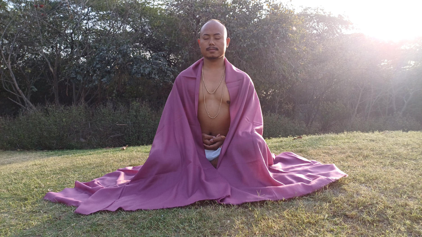 Handwoven Large Lightweight Plum Color Authentic Himalayan Cashmere Wool Meditation Shawl,Ethical Cashmere Prayer Yoga Wrap,Wedding Shawl