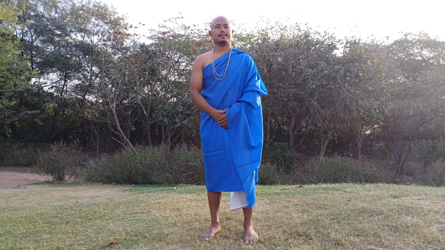 Handwoven Large Lightweight Blue Color Authentic Himalayan Cashmere Wool Meditation Shawl,Ethical Cashmere Prayer Yoga Wrap,Wedding Shawl