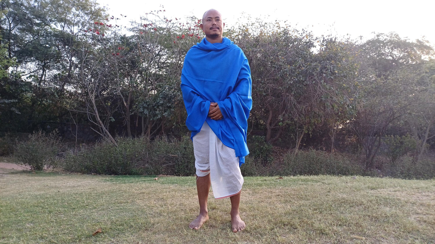 Handwoven Large Lightweight Blue Color Authentic Himalayan Cashmere Wool Meditation Shawl,Ethical Cashmere Prayer Yoga Wrap,Wedding Shawl