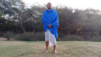 Handwoven Large Lightweight Blue Color Authentic Himalayan Cashmere Wool Meditation Shawl,Ethical Cashmere Prayer Yoga Wrap,Wedding Shawl