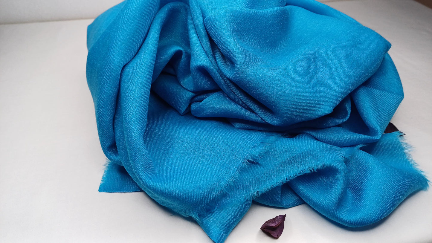 Handwoven Large Lightweight Blue Color Authentic Himalayan Cashmere Wool Meditation Shawl,Ethical Cashmere Prayer Yoga Wrap,Wedding Shawl