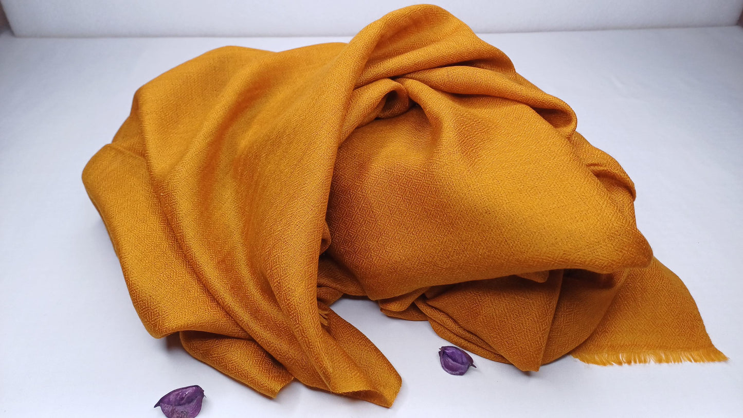 Handwoven Lightweight Saffron Pure Pashmina Wool Meditation Shawl,Pashmina Wool Prayer Wrap,Himalayan Cashmere StoleScarf,Pashmina Wool Wrap