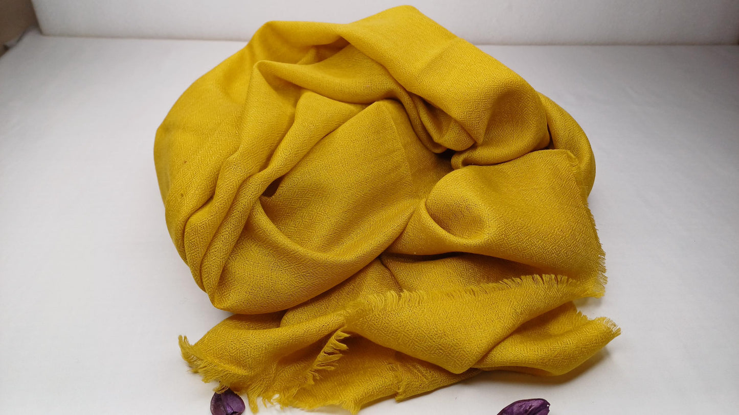 Handwoven Lightweight Soft Mustard Pure Pashmina Wool Meditation Shawl,Pashmina Wool Prayer Wrap,Himalayan Pashmina Wool Wrap/Stole/Scarf