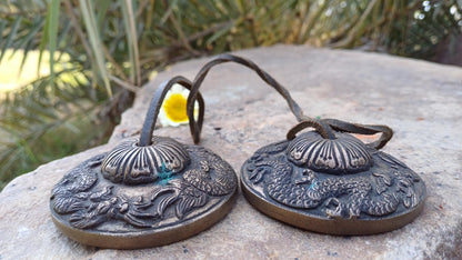 Vintage Rare Authentic Large Dragon Carved Tibetan Tingsha Bells,Handmade Tibetan Buddhist Ritual Cymbal,Yoga Meditation Sound Healing Tool