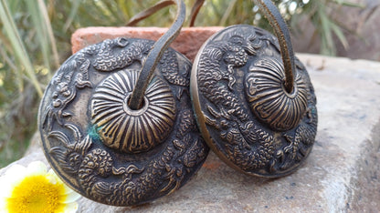Vintage Rare Authentic Large Dragon Carved Tibetan Tingsha Bells,Handmade Tibetan Buddhist Ritual Cymbal,Yoga Meditation Sound Healing Tool