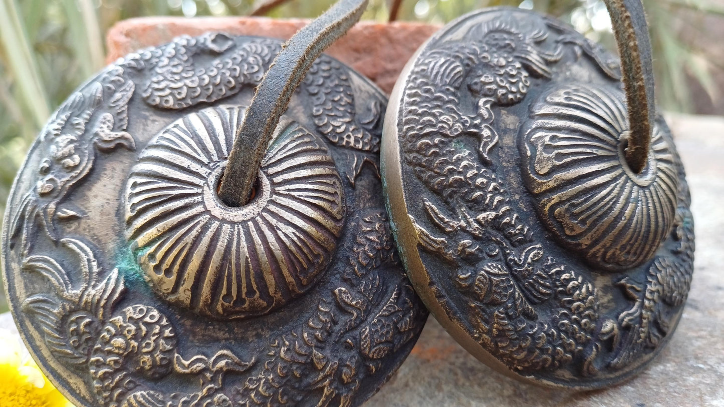 Vintage Rare Authentic Large Dragon Carved Tibetan Tingsha Bells,Handmade Tibetan Buddhist Ritual Cymbal,Yoga Meditation Sound Healing Tool